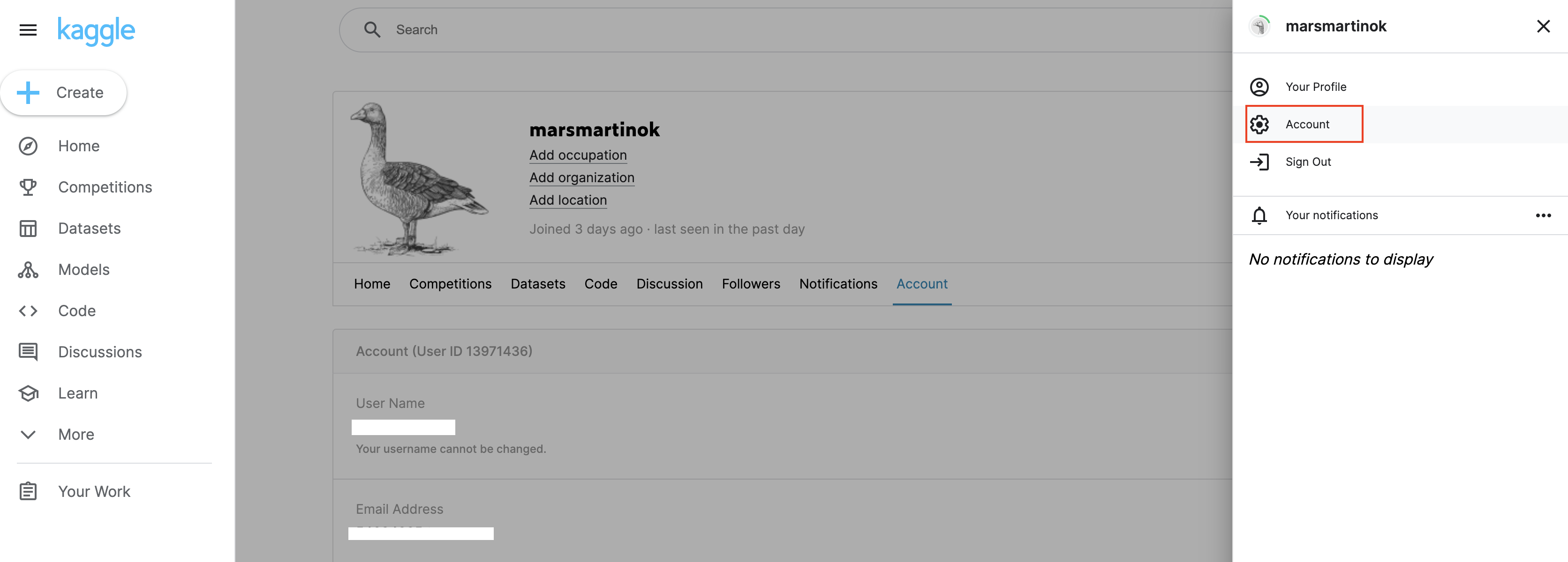 kaggle account