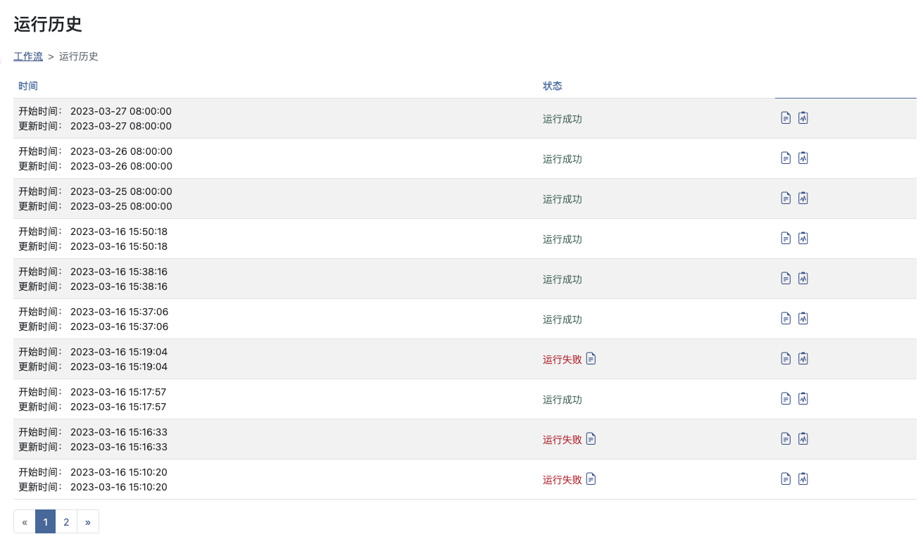 workflow history list
